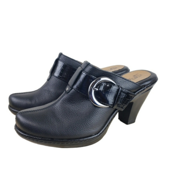 Euro Soft by Sofft Caralee Black Leather Heeled Mule Clogs Size 7M Comfort - Picture 1 of 16